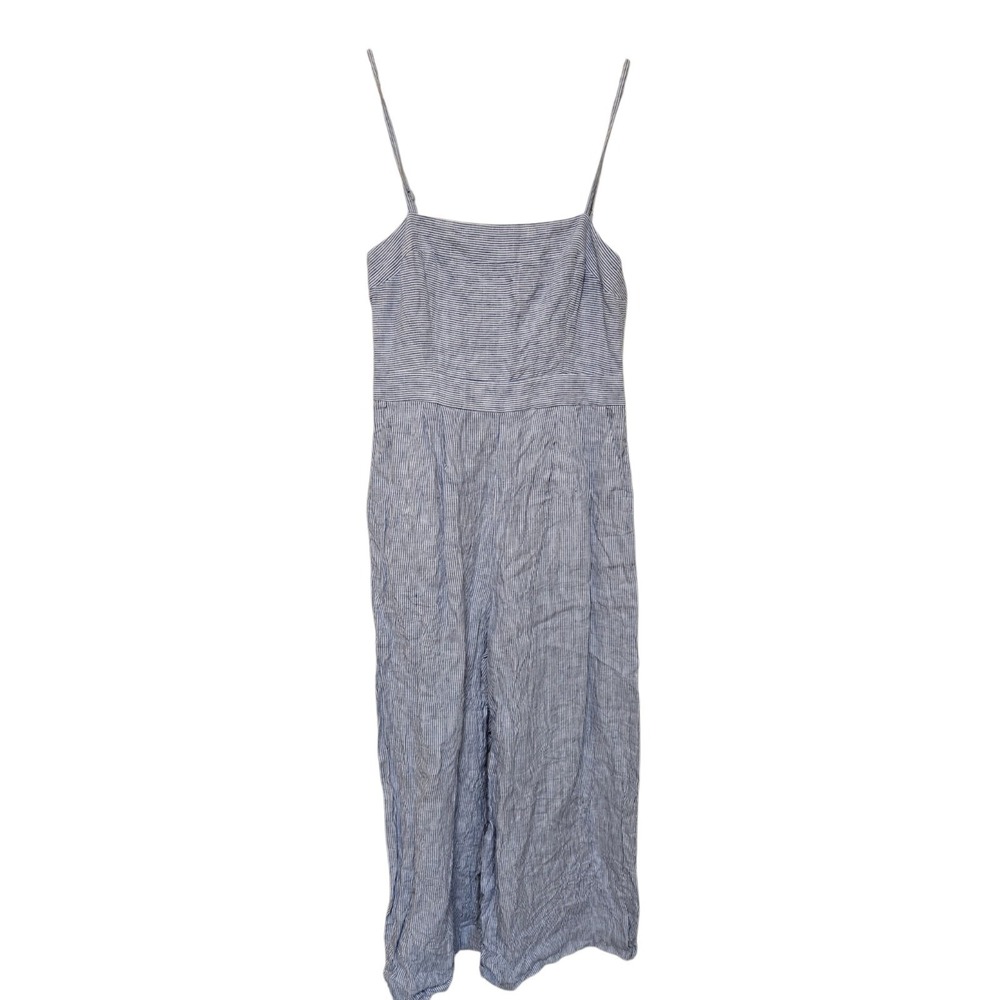 J Crew Womens Blue Stripe Linen Jumpsuit Size 2 Spaghetti Straps